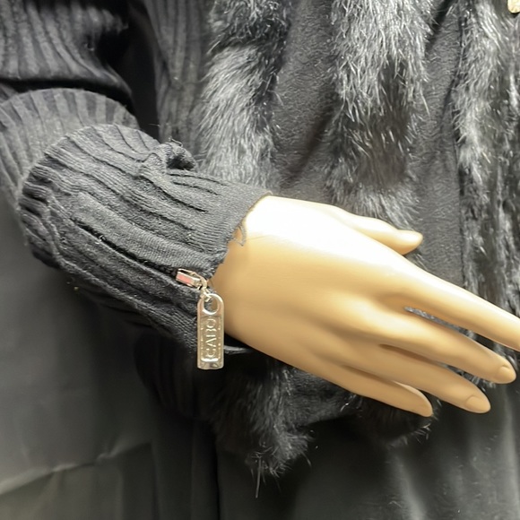 Vintage Dolce Cabo Black Knit Fur Front Zipper Cardigan - Picture 11 of 14